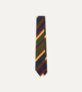 Navy, Red, Green and Yellow Stripe Silk Self Tipped Tie