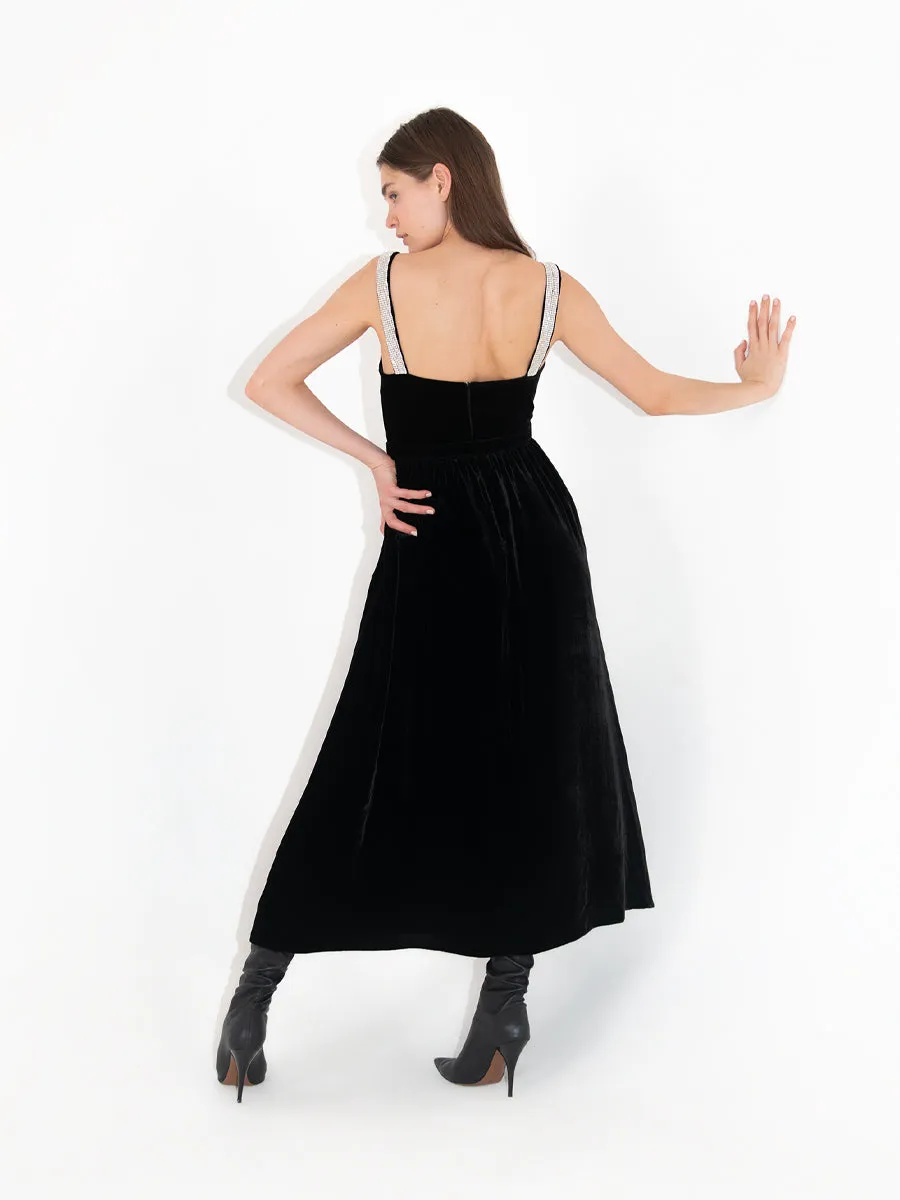 Ninet Velvet Midi Dress - Black