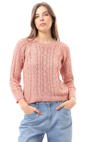 O169979 Boat Neck Slip On Coral Knitted Pullover