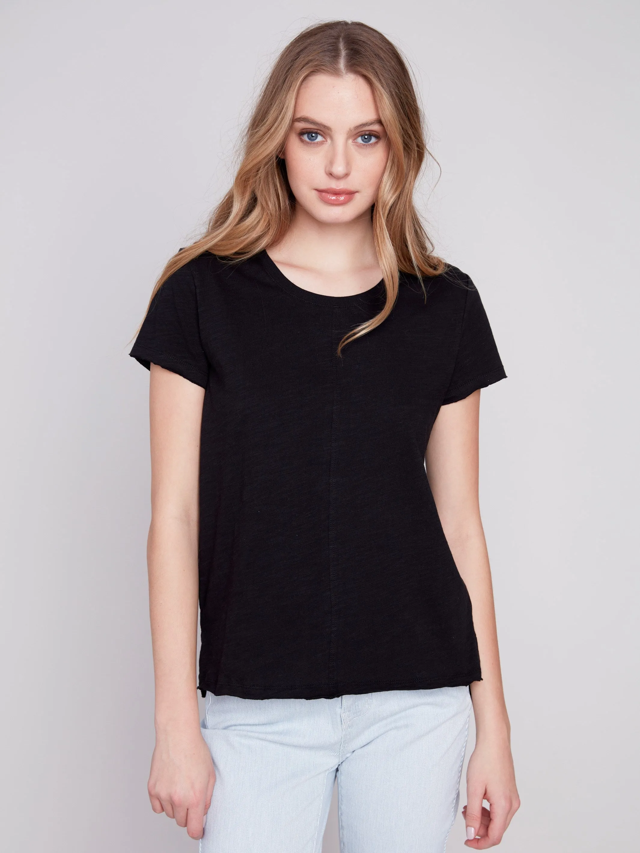 Organic Cotton Slub Knit T-Shirt - Black