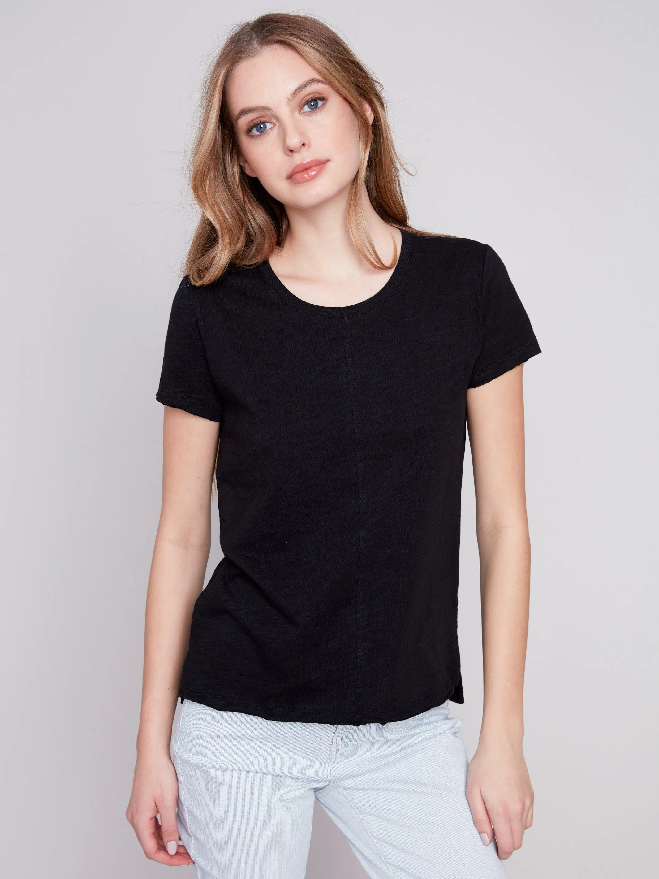 Organic Cotton Slub Knit T-Shirt - Black