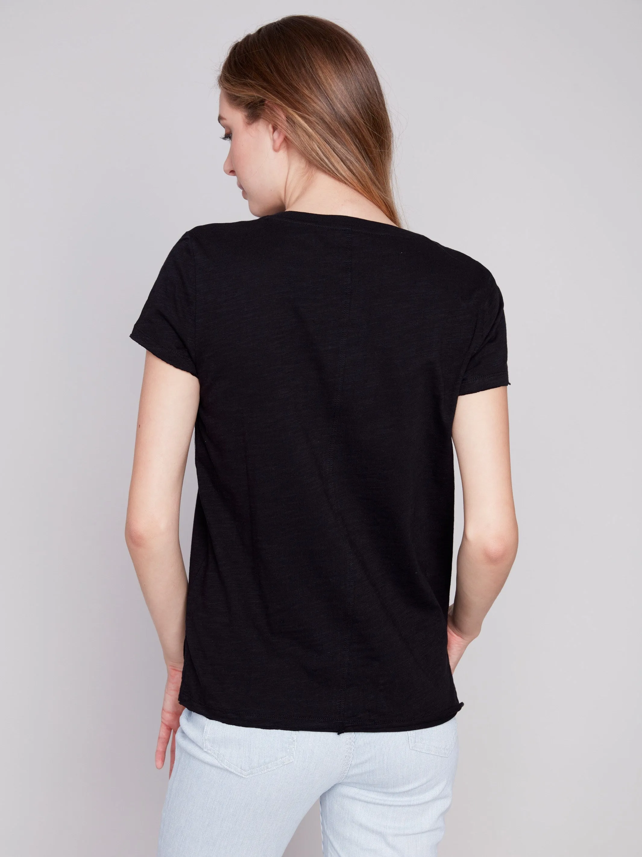 Organic Cotton Slub Knit T-Shirt - Black