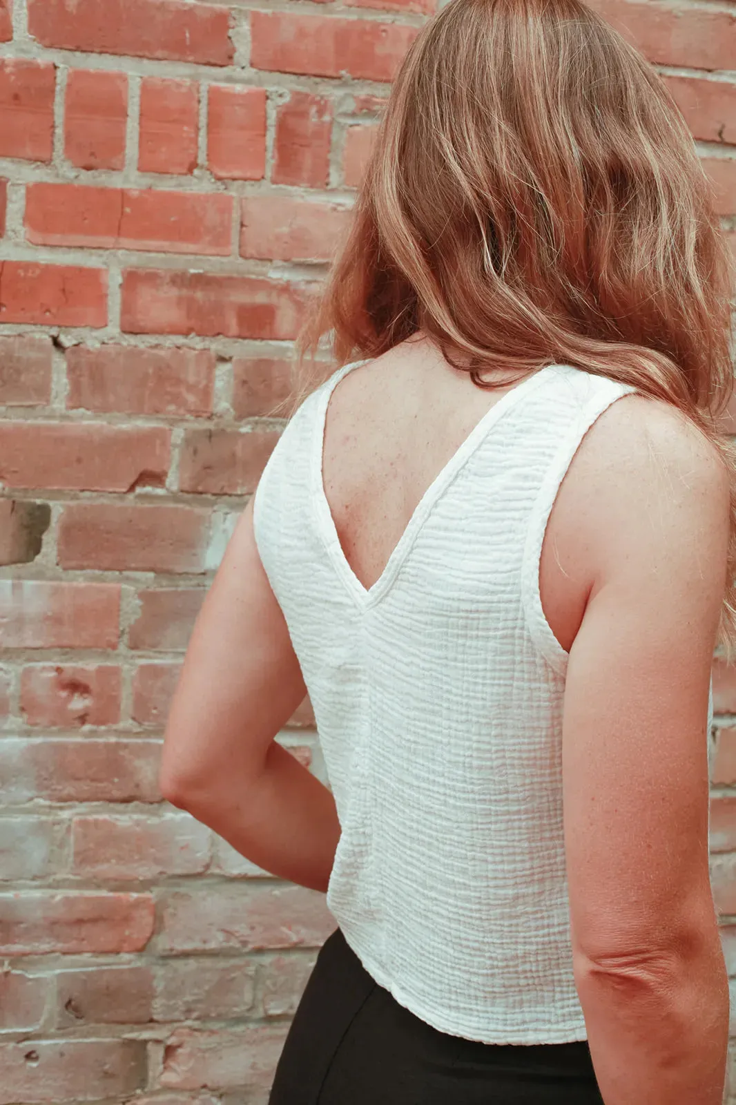 Organic Gauze Reversible Tank in Salt