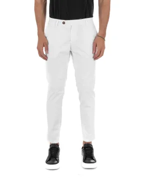 Pantaloni Uomo Cotone Tasca America Abbottonatura Allungata Capri Sartoriale Bianco GIOSAL-P5688A