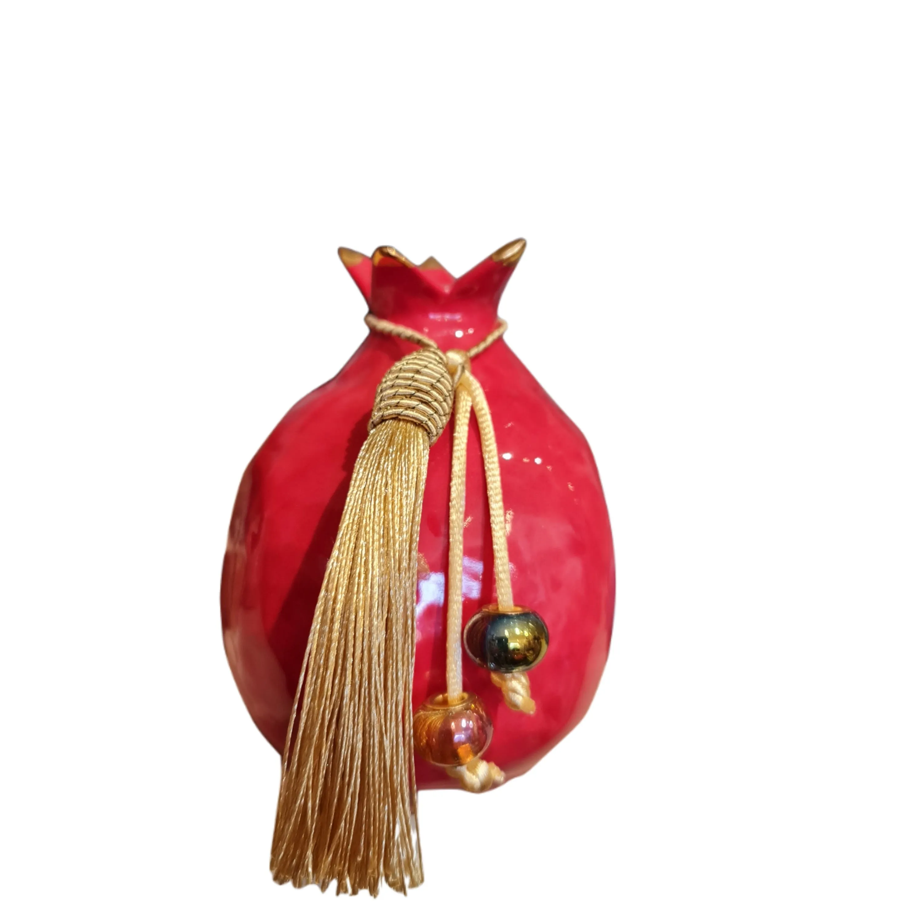 Pomegranate bud vase Red and Gold ceramic