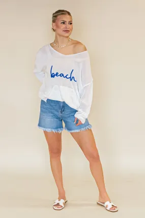 "Beach" White Knit Top