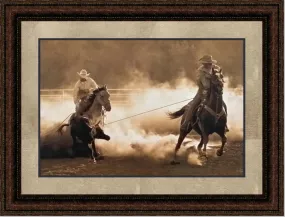 Roping on The Ranch | Framed Western Horse Art in Double Mat | 21L X 25W" Inches