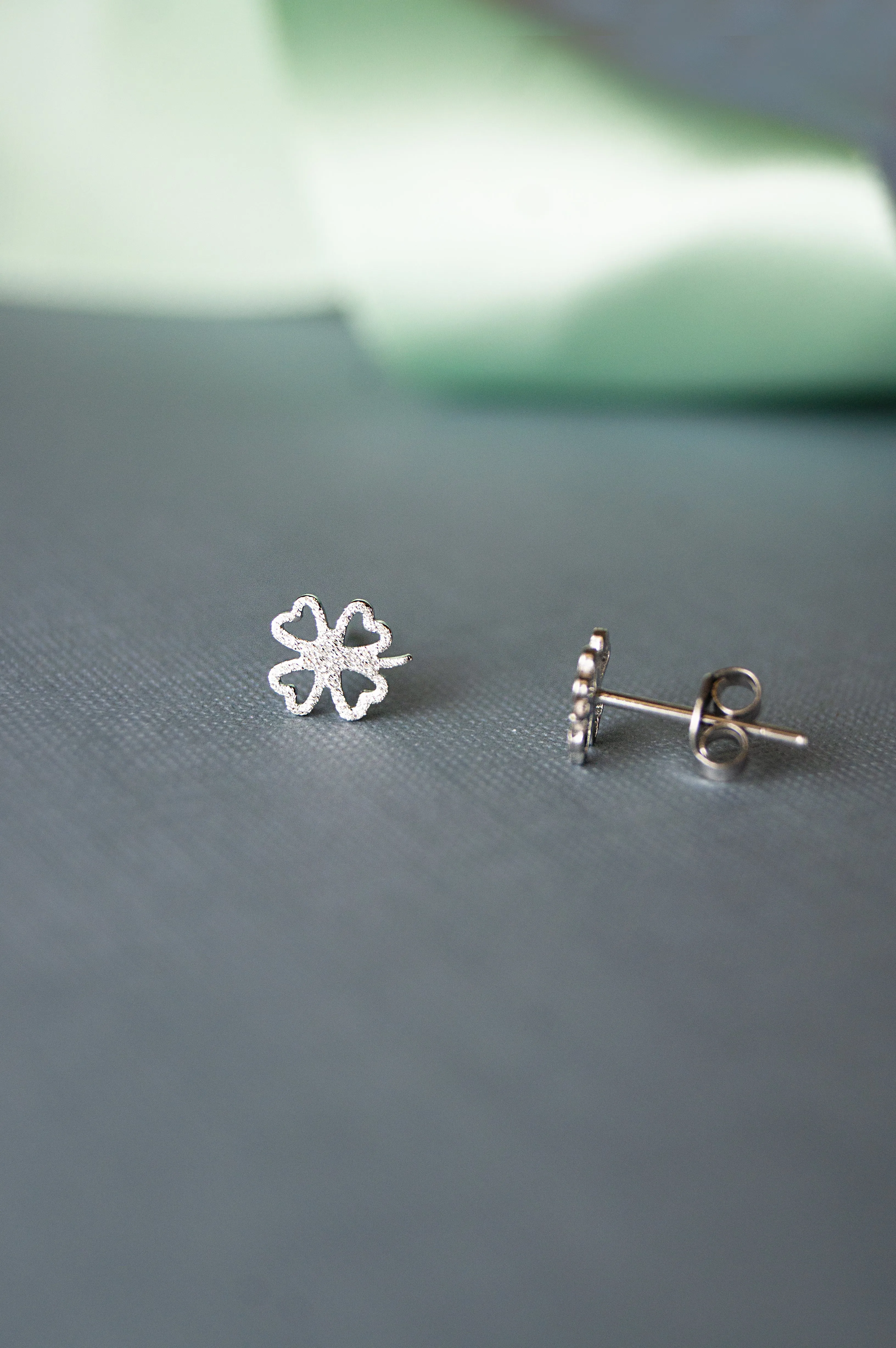 Shimmery Clove Leaf Sterling Silver Mini Stud Earrings