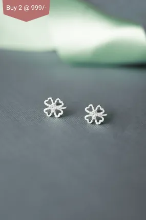 Shimmery Clove Leaf Sterling Silver Mini Stud Earrings