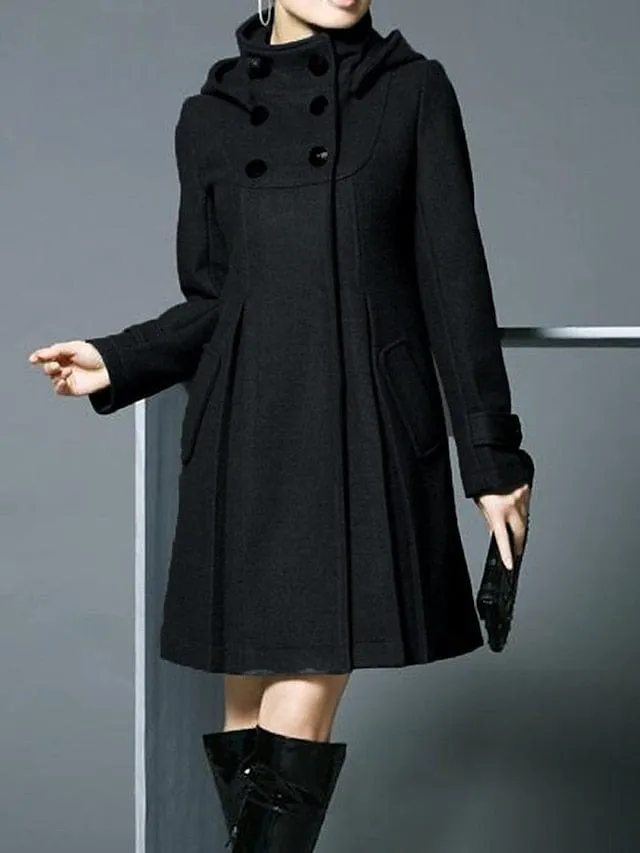 Stylish Women's Long Overcoat Pea Coat with Pockets and Windproof Warmth