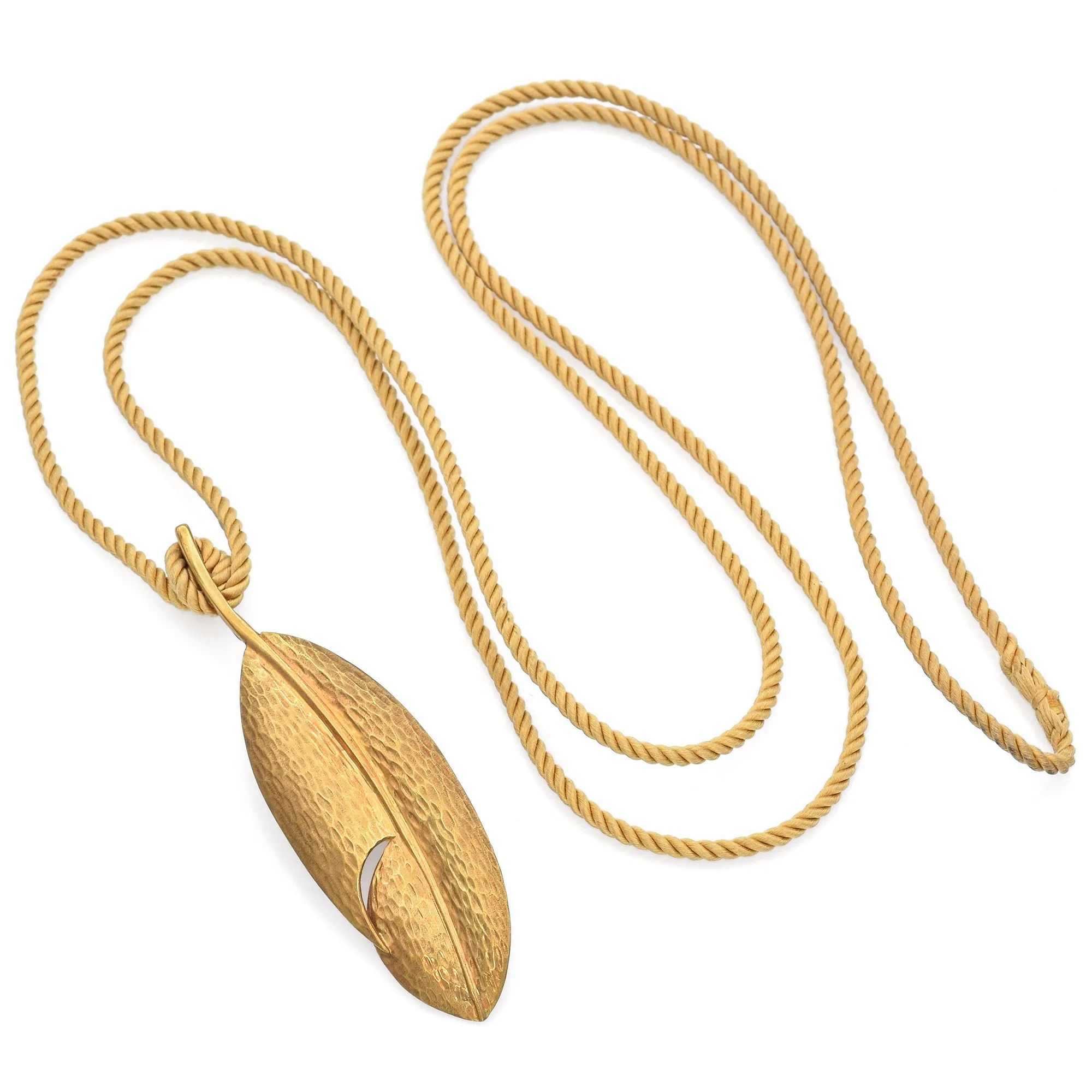 Tiffany & Co. 18K Yellow Gold Leaf Pendant Cord Necklace