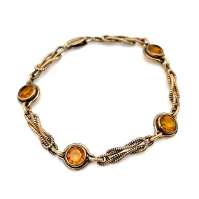 【USA輸入】ヴィンテージ アンバーオレンジ ガラスストーン ブレスレット/Vintage Amber Orange Glass Stones Bracelet