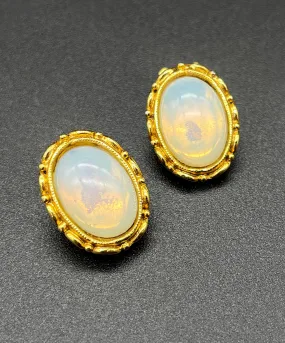 【USA輸入】ヴィンテージ オパール カボション イヤリング/Vintage Opal Cabochon Clip On Earrings