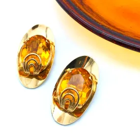 【USA輸入】ヴィンテージ トパーズ ラインストーン イヤリング/Vintage Topaz Rhinestones Clip On Earrings