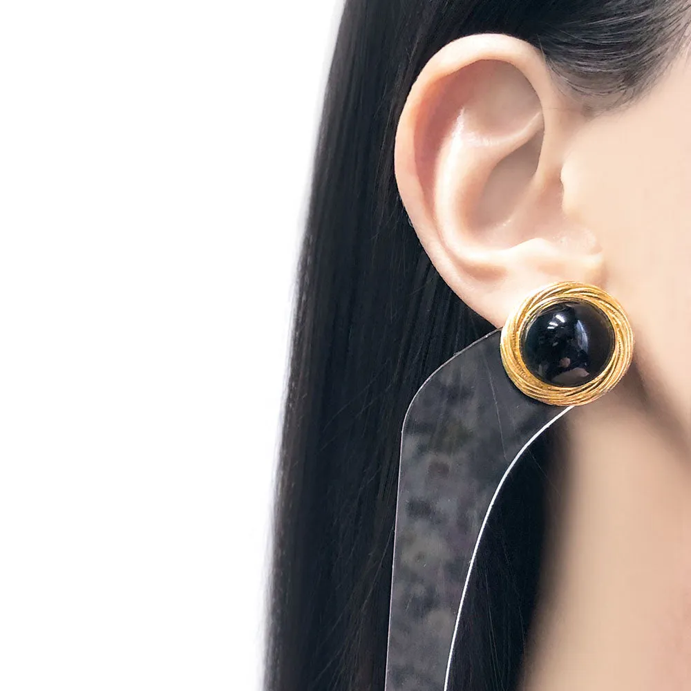 【USA輸入】ヴィンテージ トリファリ ブラック カボション ピアス/Vintage TRIFARI Black Cabochon Post Earrings