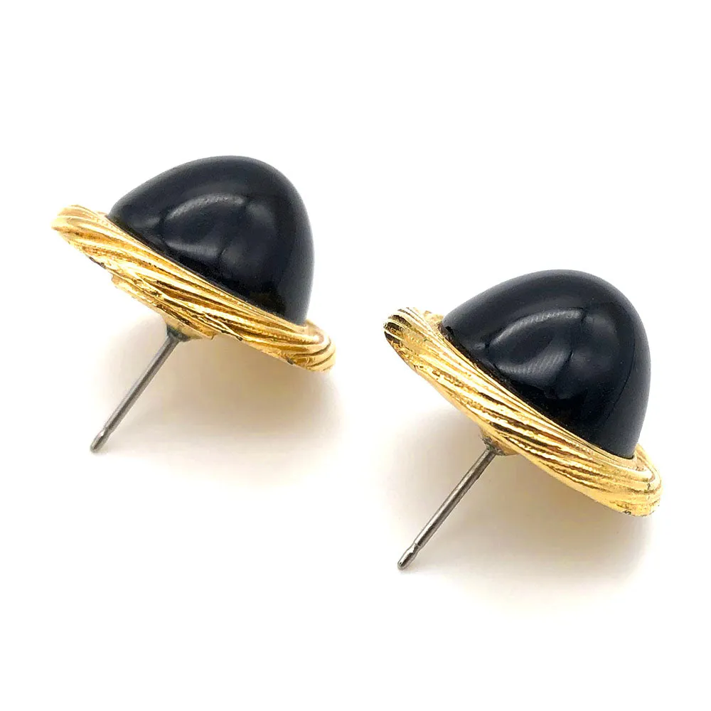 【USA輸入】ヴィンテージ トリファリ ブラック カボション ピアス/Vintage TRIFARI Black Cabochon Post Earrings