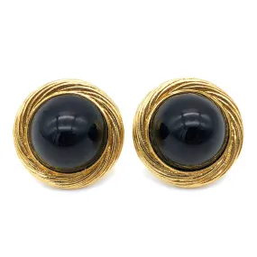 【USA輸入】ヴィンテージ トリファリ ブラック カボション ピアス/Vintage TRIFARI Black Cabochon Post Earrings