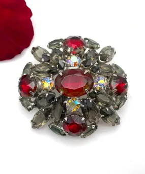 【USA輸入】ヴィンテージ レッド グレー ビジュー ブローチ/Vintage Red Gray Bijou Brooch