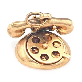 Vintage 14K Gold "I Love U" "Hello" Rotary Dial Telephone Charm Pendant