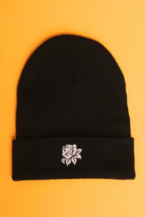 White Rose Black Beanie