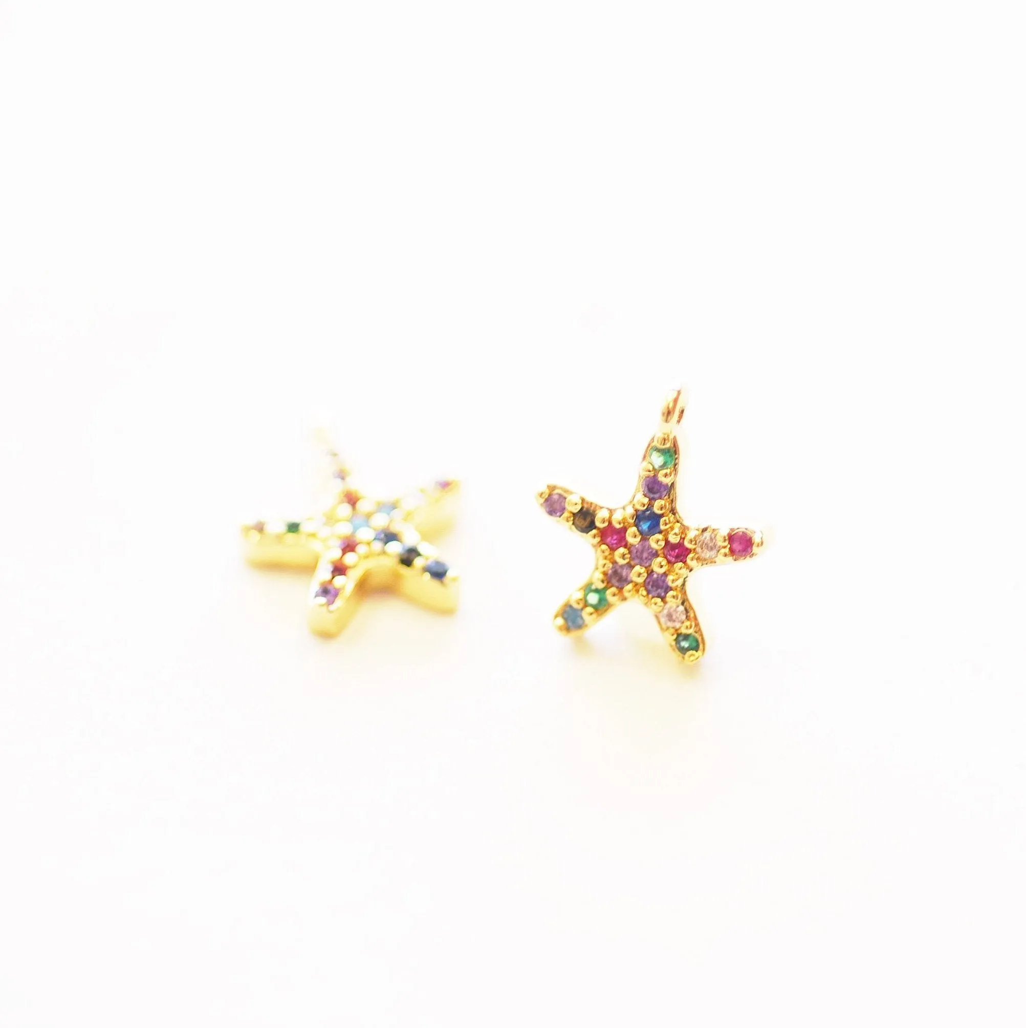 Wholesale Starfish Colorful Charm - 16k Gold Plated over Brass Micro Pave Cubic Zirconia Sealife Ocean Beach Star Fish HarperCrown B280