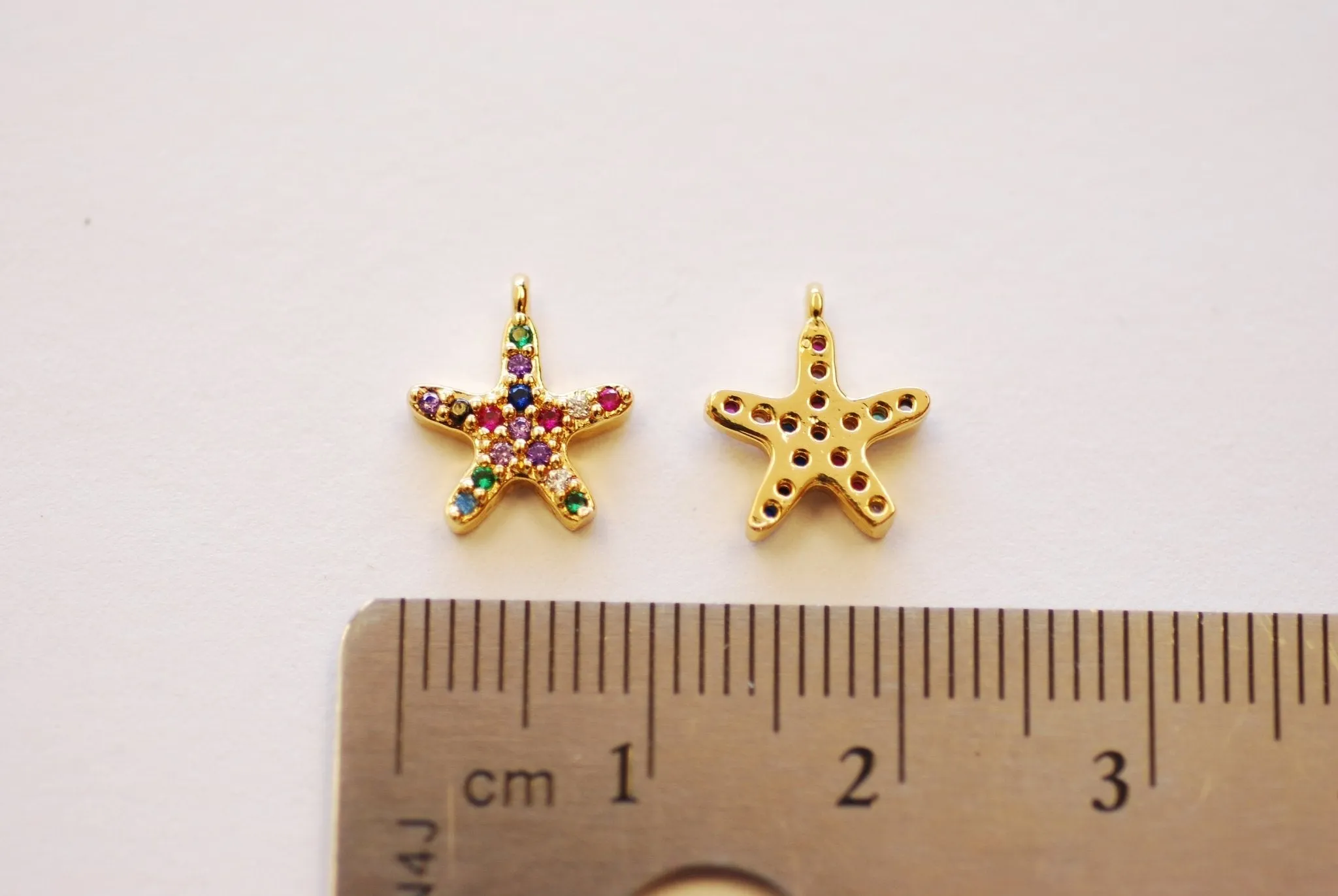 Wholesale Starfish Colorful Charm - 16k Gold Plated over Brass Micro Pave Cubic Zirconia Sealife Ocean Beach Star Fish HarperCrown B280