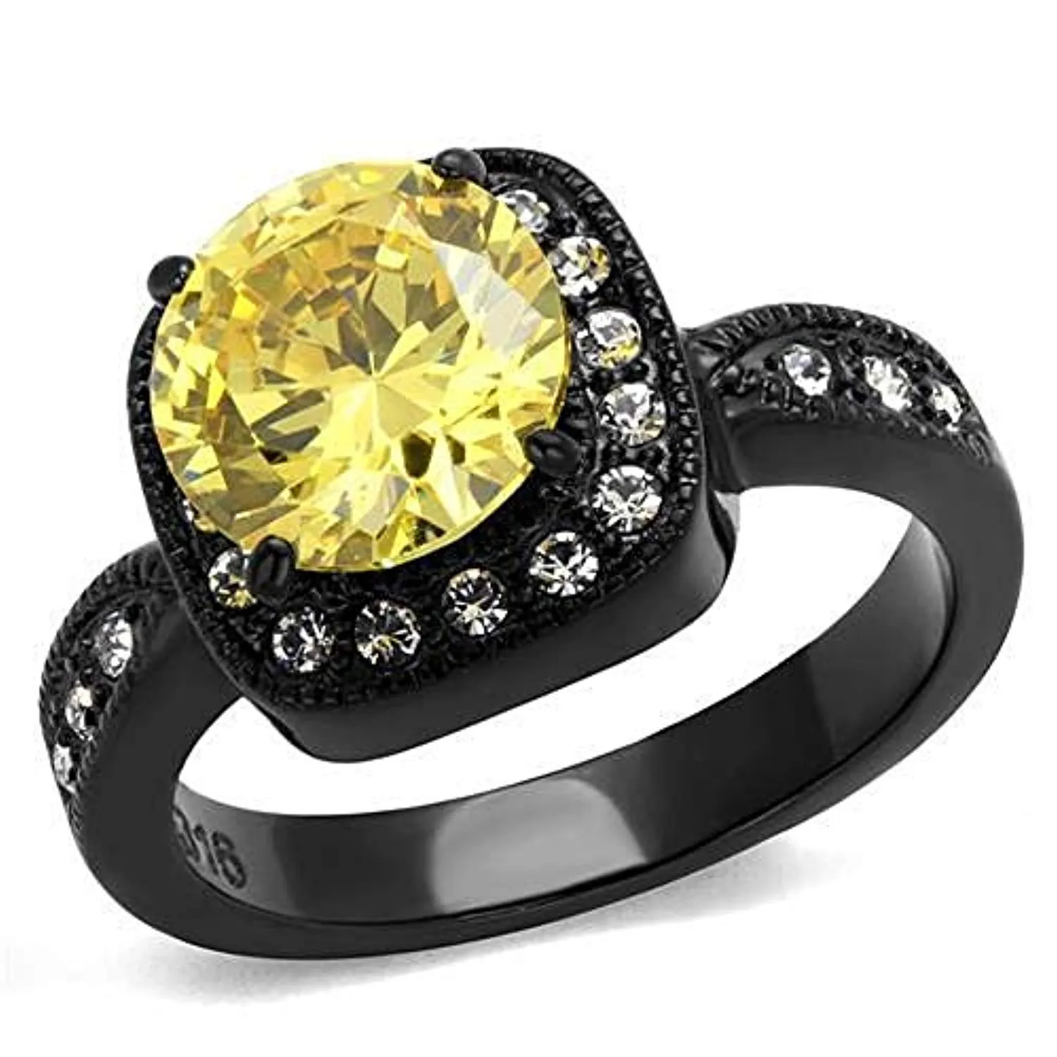 WildKlass Stainless Steel Ring IP Black Women AAA Grade CZ Topaz