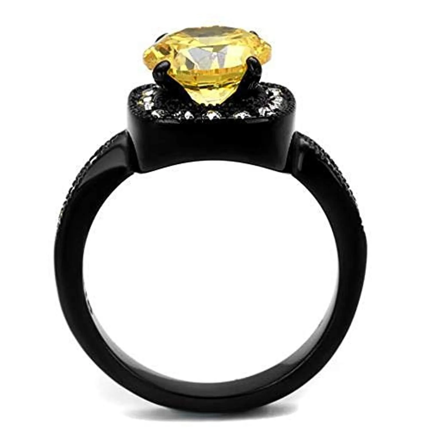 WildKlass Stainless Steel Ring IP Black Women AAA Grade CZ Topaz