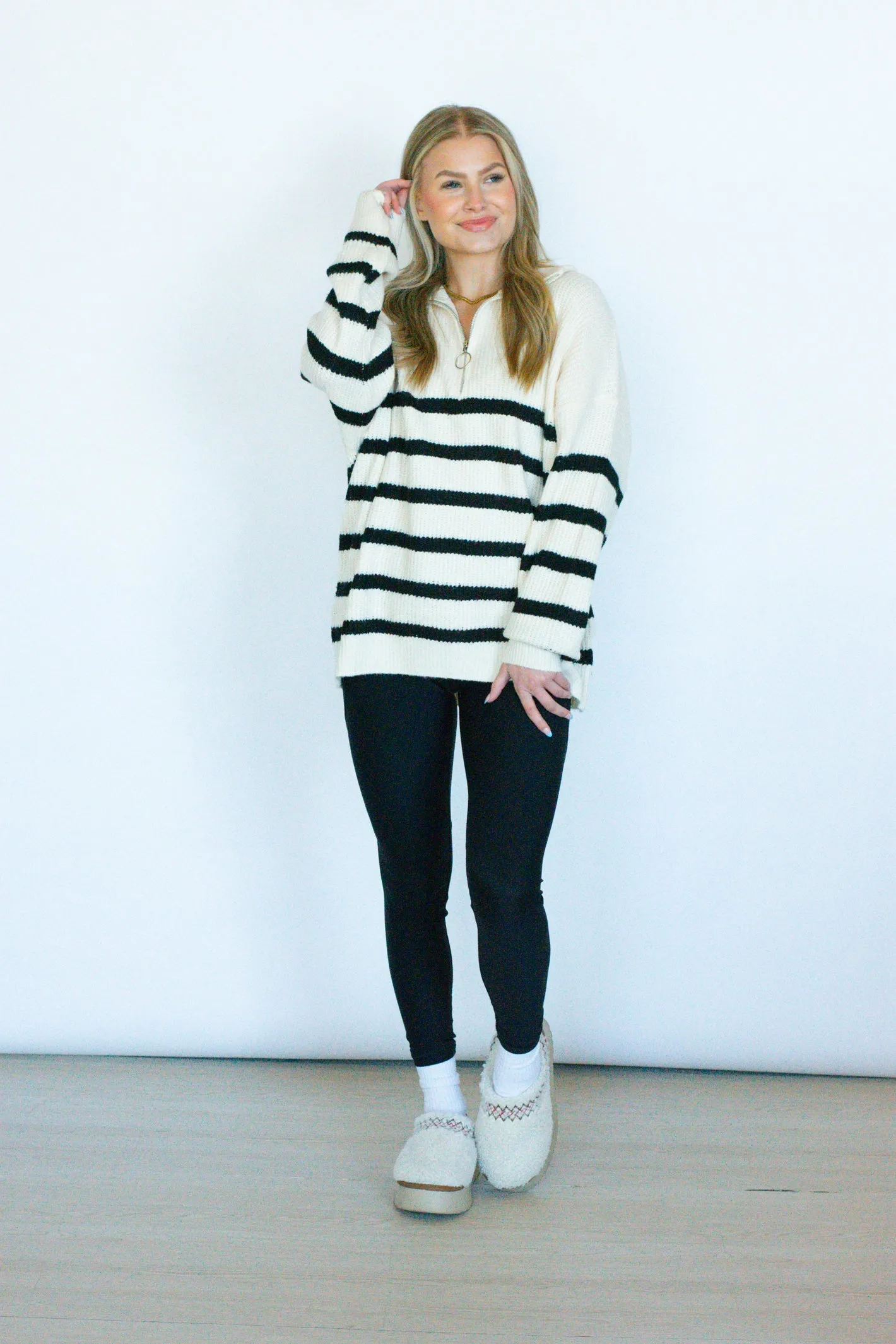 Winter Memories Cream Stripe Pullover Sweater