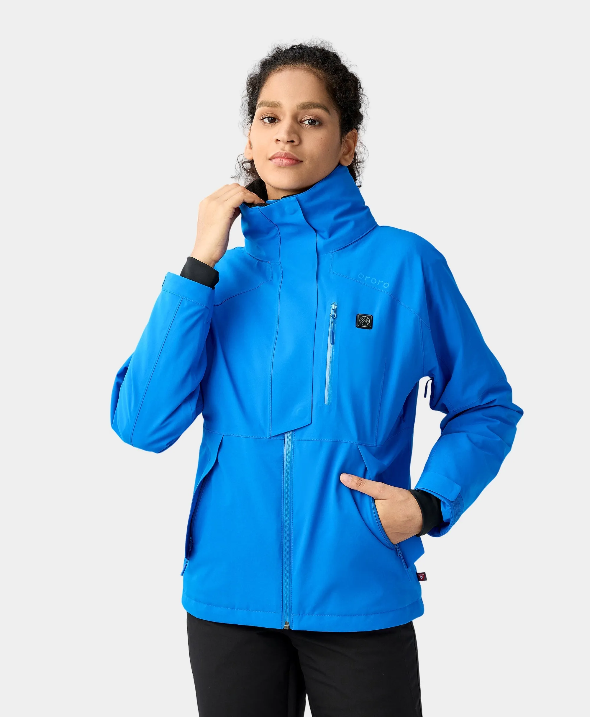 Women's Waterproof Heated Ski Jacket - Black/Blue