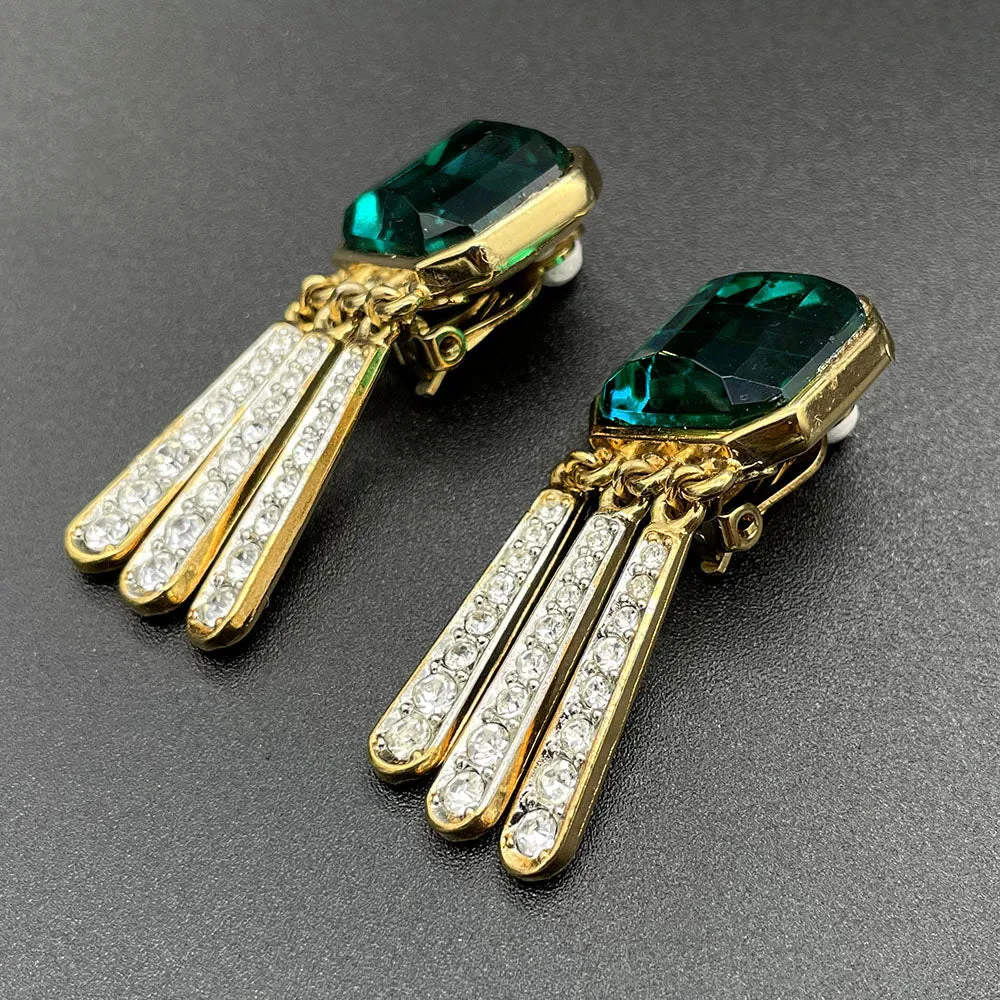 【フランス輸入】ヴィンテージ SPHINX エメラルドグリーン ビジュー イヤリング/Vintage SPHINX Emerald Bijou Clip On Earrings